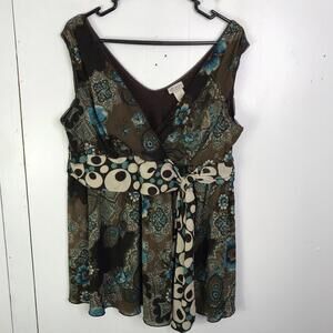 Cdw Top Womens 1X Babydoll Y2K Empire Waist Mixed Media Fairy Grunge Dark Colors